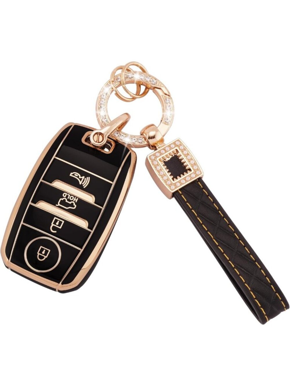Stylish Soft TPU Key Fob Cover with Keychain - 4 Button Compatible Shell - Black